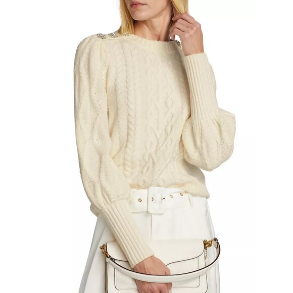 NEW Generation Love Size L,  Womens Rylan Merino Wool Cable-Knit Sweater - Cream - Picture 6 of 7